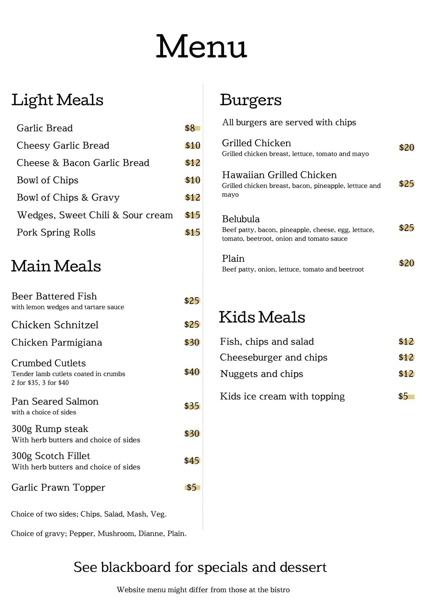 Menu - Website